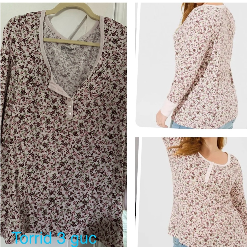 Torrid floral Henley tee